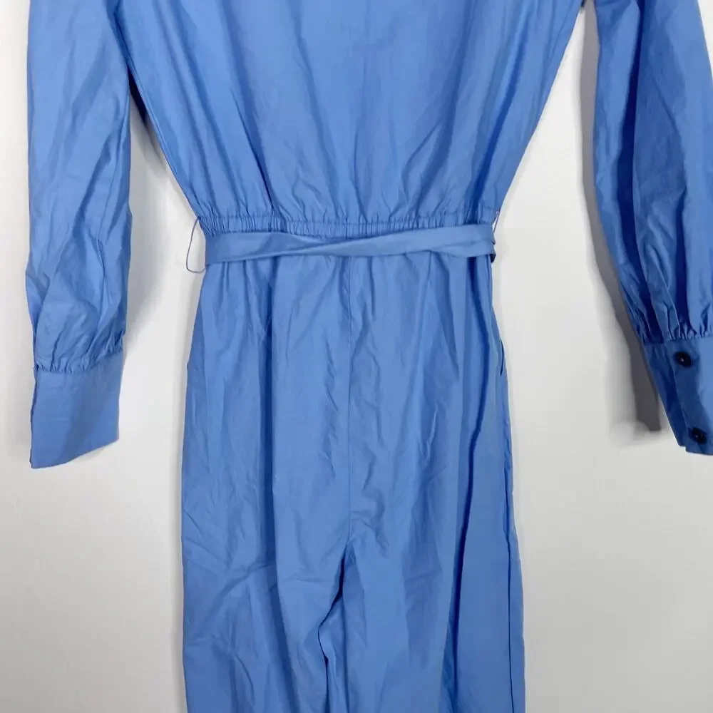 The Drop Womens Small Cornflower Blue Long Sleeve Belted Jumpsuit @highlowluxxe